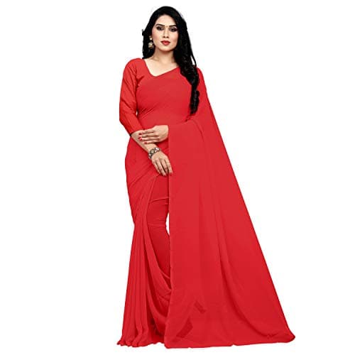 Sidhidata Textile Women's Georgette Saree With Unstitched Blouse Piece (Red)