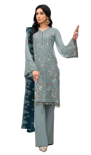 STELLACOUTURE Indian Pakistani Salwar Kameez suit ready to wear embroidered plus size eid festival for women 5124-O (Turquoise, 52)