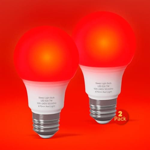 Edoyosa Red Light Bulbs for Sleep 670nm Natural Sleep Aid Lamp Blue Light Blocking 7W E26 Base for Stress Relief Relaxation Travel Meditation and Yoga (2 Pack)