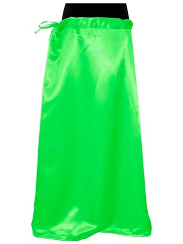 themilestocks Sari Petticoat Satin Stitched Adjustable Waist Saree Underskirt Lining Skirts Neon Green