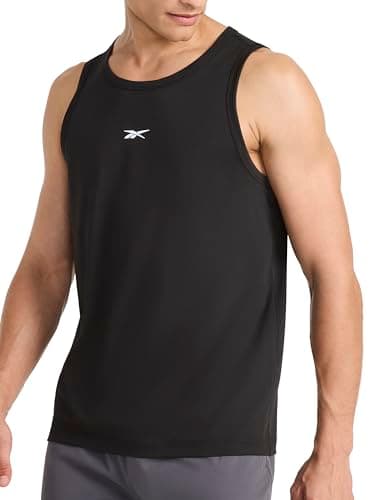 Reebok Men’s Triathlon Scoop Neck Tank Top, Standard Fit, Lightweight Cotton-Poly Jersey Fabric, Black, Small