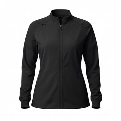 Natural Uniforms Women’s Zip-Front Raglan Warm-Up Jacket – 4-Way Stretch, Moisture-Wicking, Contemporary Fit, Stand Collar, Front Welt Pockets – Medical Scrubs Jacket (Black, Medium)