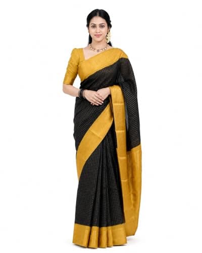 Women's Banarasi Soft Silk Saree with Rich bleck & Gold Zari Border Border | Traditional Banarasi Style Ethnic Saree with Unstitched Blouse Piece