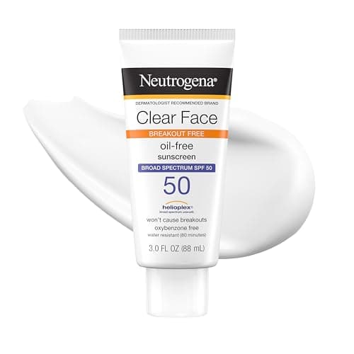 Neutrogena Clear Face Sunscreen Lotion SPF 50 for Acne-Prone Skin Broad Spectrum UVA UVB Protection Oil-Free No-Fragrance No-Oxybenzone Water-Resistant Daily Face Moisturizer, 3 fl oz