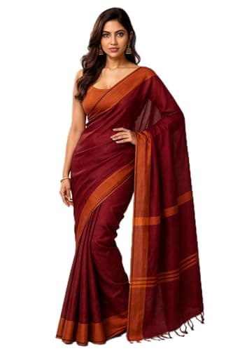 Raga Cotton Tissue Saree with Blouse Piece –Handloom-Inspired Soft Cotton Tissue Blend with Zari Weave Party & Festive Wear (Maroon)