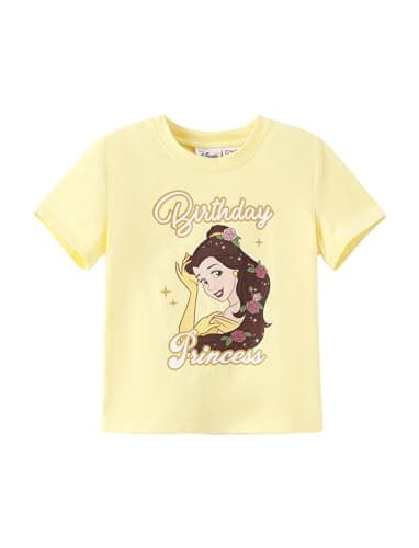 Disney Princess Shirts Belle Birthday Girl Shirt Short Sleeve Toddler Girls T Shirts Long Lasting Graphic Tops Cotton Tees Kids Summer Outfit 4-5T