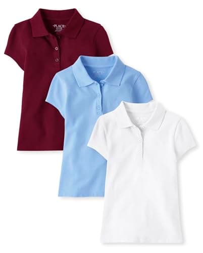The Children's Place,Girls,Multipack Short Sleeve Pique Polos,Rubine/Daybreak/White 3-Pack,Medium