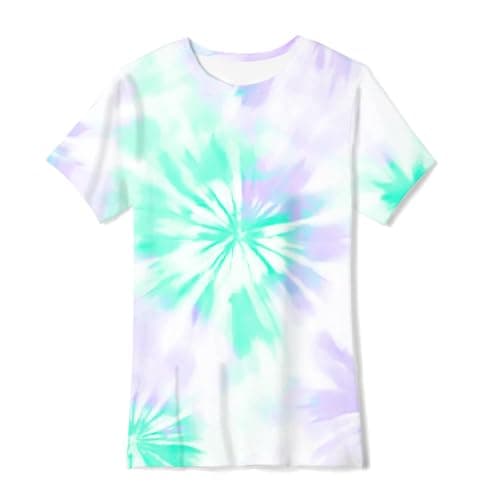 SunFoucs Girls Shirts Size 10-12 Big Girl Purple Tops Girl Tie Dye Shirt Short Sleeve Rainbow Summer Outfits Size 11-12