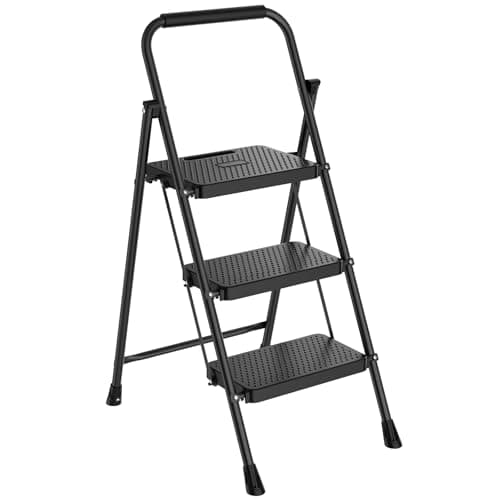 NEWBULIG 3 Step Ladder, Foldab...,for Home Office Garage, Black