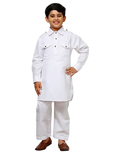 Pro-Ethic Style Developer Boys Cotton Pathani Kurta set for kids | Indian Traditional wear | 3-4 Years|WHITE (S-216)
