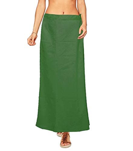 TreegoArt Fashion Fashion Women's Cotton Petticoat Saree Underskirt Sari Underwear Free Size Adjustable- Dark Green