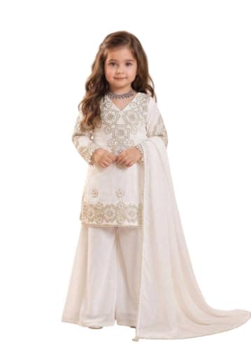 Cholista Baby Girls Festive & Party Wear Heavy Fox Georgette Fabric Kurta Plazzo with Dupatta for girl. (white, 6-8 years)