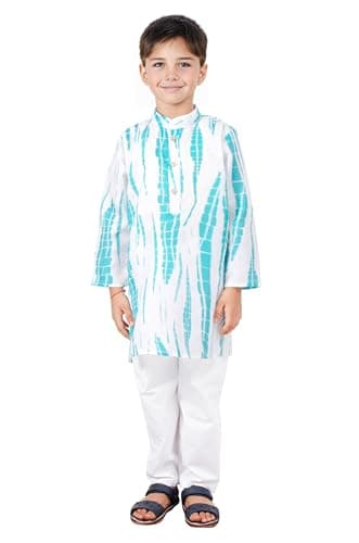 Chandrakala Kids Kurta Set for Boys Indian Ethnic Wear,3-4T Aqua White (KK119AQU5)