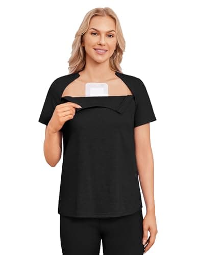 Deyeek Chemo Shirts for Port Access Women with 2 Hidden Side Zipper Short Sleeve Post Surgery Shirts Soft Adaptive Clothing 2XL
