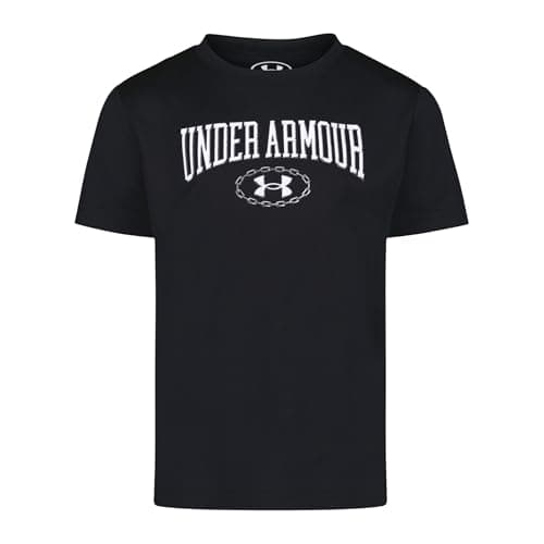 Under Armour Boys' Short Sleeve Wordmark Graphic T-Shirt, Lightweight & Breathable, Relaxed Fit, Black Word Tech, 4