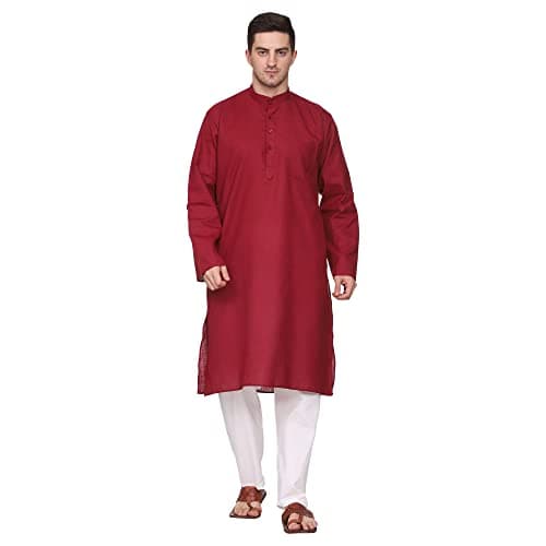 ITOS365 Men Cotton Blend Kurta Pyjama Pajama Set Party Fashion Regular Ethinic Wear Indian Dress Gift for Men Maroon Large