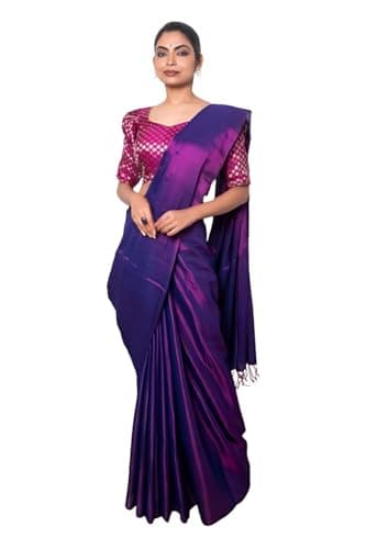 Raga Cotton Tissue Saree with Blouse Piece –Handloom-Inspired Soft Cotton Tissue Blend with Zari Weave Party & Festive Wear (Purple)