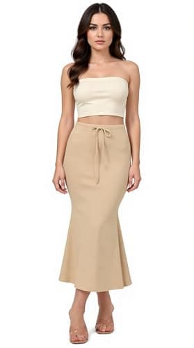 SAJTOX Saree Shapewear Petticoat for Women High Waist Slim Fit Underskirt Comfortable Polyester Saree Skirt for Indian Ethnic Wear (US, Alpha, One Size, XX-Large, Regular, Regular, Beige)