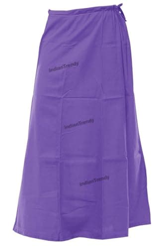 Indian Trendy Saree Petticoat 100% Cotton Stitched Adjustable Waist Sari Underskirt Lining Skirt - XL - Medium Purple