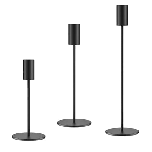 AUMAYCO Set of 3 Black Taper Candle Holders, Metal Black Candlestick Holders, Tall Candle Holder, Fits 3/4 inch Thick Candle&Led Candles, for Table Centerpiece, Wedding, Dinning, Party Home Decor