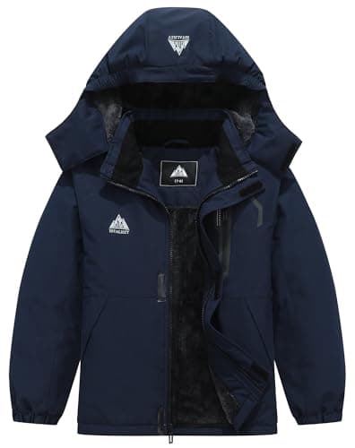 IDTALHZY Kids Waterproof Ski Jacket with Detachable Hood - Fleece Lined Winter Snow Coat for Boys and Girls, Warm Outdoor Jacket for Cold Weather