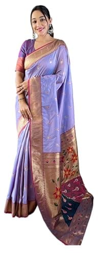 Rang Priya Paithani silk saree with rich contrast weaving pallu and unstitched blouse (Lavender)