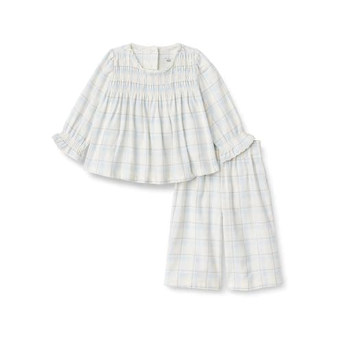 Amazon Essentials x Sofia Grainge Toddler Girls' Long Sleeve Flannel Set, Ivory Light Blue Simple Plaid, 4T