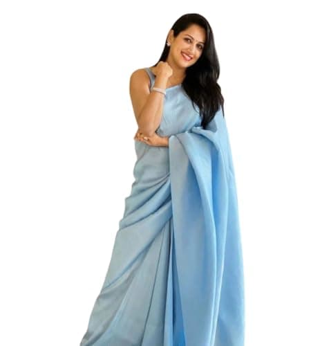 Aqila Attire Women's Traditional Designer Saree with unstitched Blouse Piece – Elegant Wedding, Party & Festive Wear Silk Blend Saree (Light Blue)