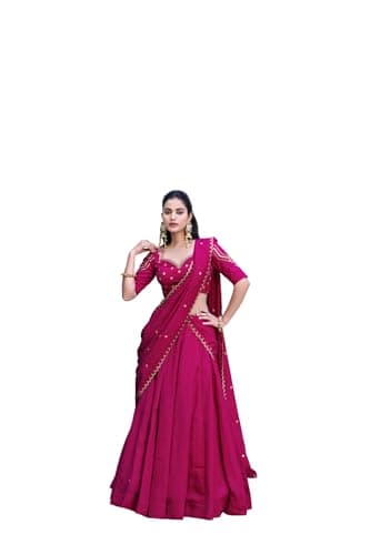 Women's Lehenga Choli with Dupatta, Embroidered, Ethnic Indian Festive Wear (Rani, 32)