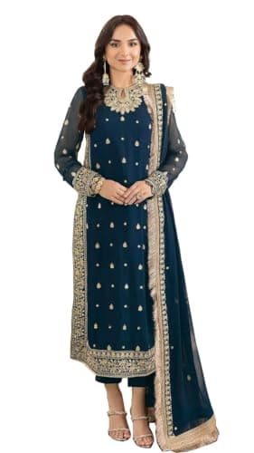 GRC Women's Straight Salwar Kameez Georgette with Embroidery Traditional Indian Pakistani Ready to Wear Dress (US, Alpha, X-Small, Regular, Regular, Sea Green)