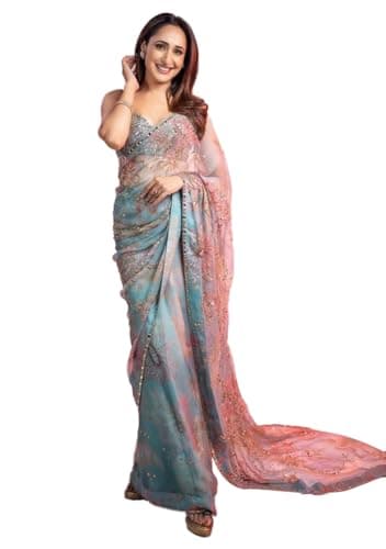 Indya Sky Blue Sequins Silk Blended Saree for Cocktail | Indian Ethnic Wear