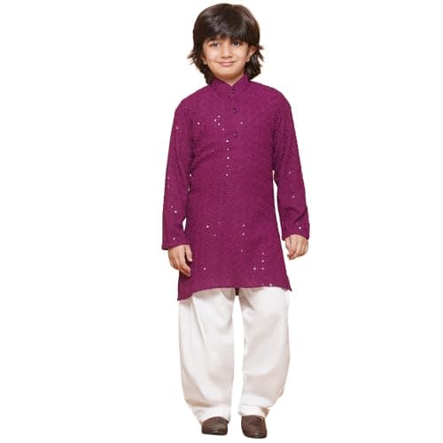 AJ DEZINES Kids Indian Ethnic Wear Kurta Set For Boys|Boys Indian Outfit|Traditional Festive Wear|Chikankari Kurta Pyjama-E9