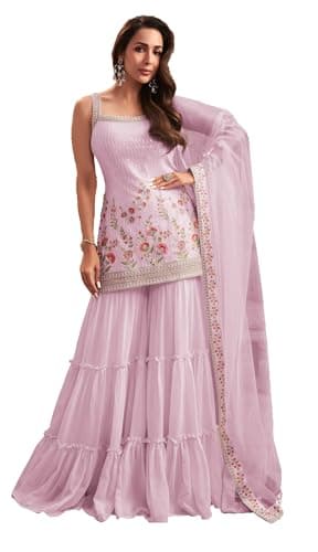 STELLACOUTURE indian ready to wear salwar kameez Eid Festival wedding party plus size Sharara suit party for women 2800-O (Pink, 44)