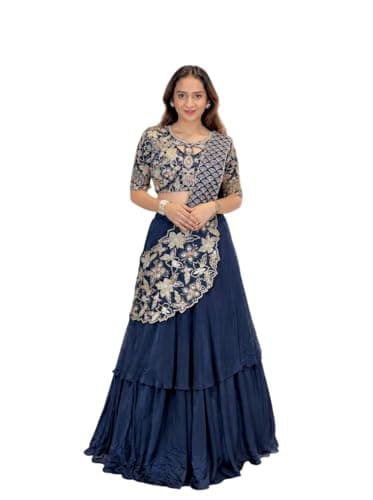 Women’s Indian Bridal Lehenga Choli Set, Heavy Embroidered Wedding Lehenga with Dupatta, Traditional Party Wear Outfit (Blue, 46)