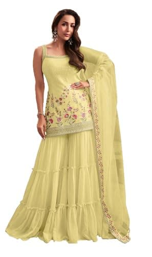 STELLACOUTURE indian ready to wear salwar kameez Eid Festival wedding party plus size Sharara suit party for women 2800-O (Yellow, 38)