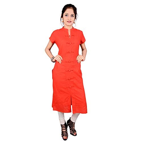 Chichi Indian Women's Red Plain Cotton Kurti | The Perfect Combination of Comfort and Style for Casual, Daily, or Party Wear