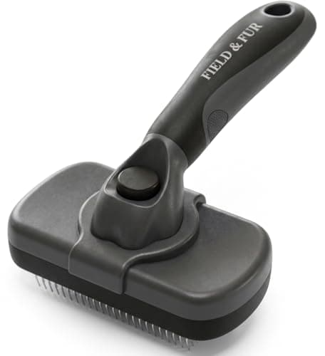FIELD & FUR Self-Cleaning Slicker Brush for Dogs & Cats, Pin Brush for Goldendoodles, Labradoodles, Poodles, Puppies & Long-Haired Coats - Skin-Friendly Stainless Steel Pins for Shedding & Dematting