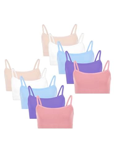 Fruit of the Loom Girls' Big Girls Training Bra Value Packs, Deja Blue/Lilas/Lilac/Lt Sand/White, Large