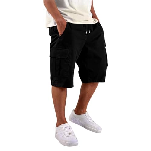 Mens 11 Inch Inseam Shorts Mokaloha Big and Tall Baggy Strech Mens 11 Inch Inseam Shorts Summer with Pockets Casual Lightweight Drawstring Chino Classic Pantaloneta Nautica para Hombre A Black