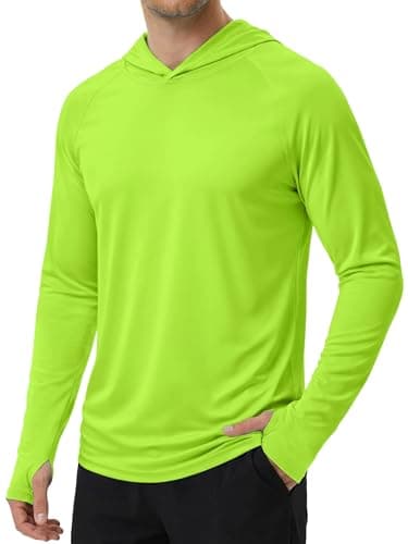 KINSWT Men's UPF 50+ Sun Protection Lightweight Hoodie Shirts Long Sleeve Fishing Shirt SPF UV Hiking Swim Fluorescent Green M