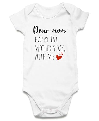 RAISEVERN Baby Boy's Clothes 0-3 Months Dear Mom Happy 1st Mother's Day With Me Newborn Boy Girl Announcement Sayings Outfit Gender Neutral Funny Infant