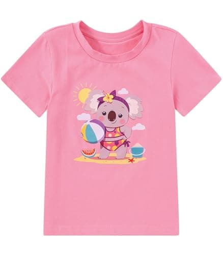 Cuddomper Toddler Girl Clothes 2-3T Pink Koala Graphic Tee Short Sleeve T-Shirt Girl Coral Cartoon Shirt Fashion Summer Outfits