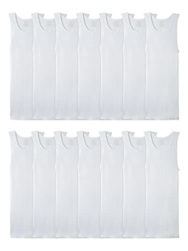 Fruit of the Loom mens Tag-free Tank A-shirt Undershirt, 14 Pack - White, Large US