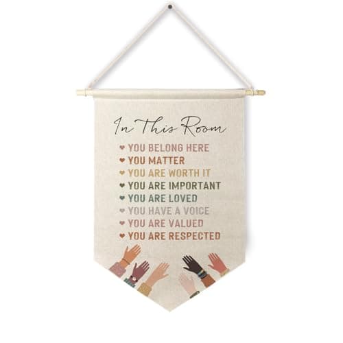 Qpenm Diversity Poster - Boho Classroom Decor, 'In This Room You Belong Here' Hanging Wall Canvas Banner, Inclusive Decor, Inspirational Pennant Flag Prints