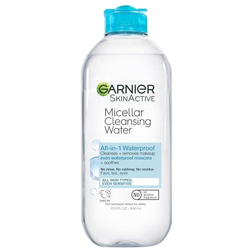 Garnier Micellar Water For Waterproof Makeup, Hydrating Facial Cleanser & Makeup Remover, Suitable for Sensitive Skin, Vegan, Cruelty Free, 13.5 Fl Oz (400mL), 1 Count