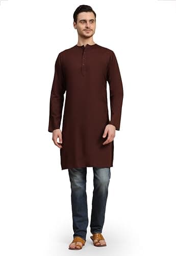 SKAVIJ Men’s Ethnic Kurta for Eid & Ramadan | Traditional Festive Wear for Prayer & Celebrations Brown