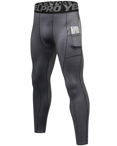 SPVISE Grey Compression Pants Men Football Leggings Sports Tights Performance Athletic Baselayer for Workout Running Gym Yoga