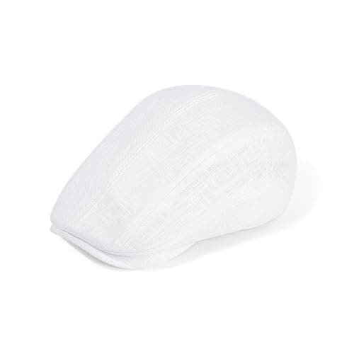 SAJUZEN Flat Ivy Newsboy Cap for Men Classic Ramie Irish Cabbie Driving Hunting Summer Sun Hat White
