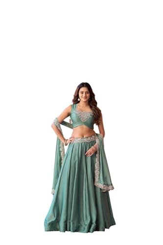 Lehenga Choli with Dupatta Ready To Wear and traditional look for women (rama, 40)