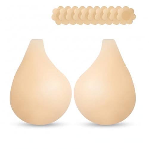 Cbthet Ultra Adhesive Strapless Sticky Bra, Reusable & Waterproof Nipple Covers for Women (1, A) Beige